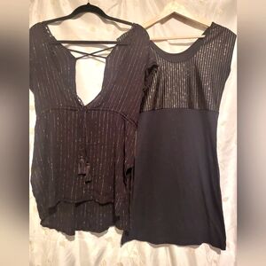 Lot of 2 black & gold, new mini dress & tunic sz Med